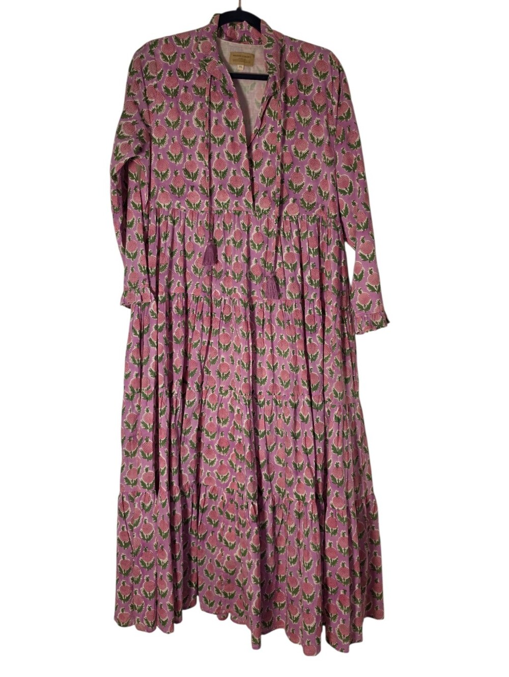 Maisha Concept XL Pink Floral Tiered Long Sleeve Maxi Dress print